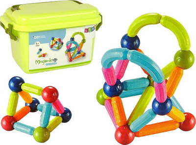 Lodër me blloqe magnetike Lea Toys Magnetic Blocks, 34 copa, valixhe plastike, shumëngjyrëshe