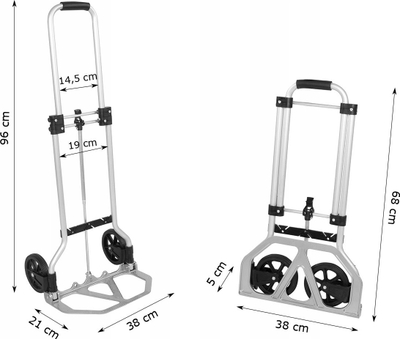 Karrocë palosëse transporti Gotel Miller, alumini, kapacitet 45kg, gri