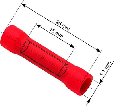 Lidhës tubular për kabllo 2.4/26mm, 0.5–1.5mm², set 10 copë, i kuq