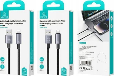 Kabllo USB në Lightning Usams SJ669USB, 2m, 2.4A, ngjyrë metalike