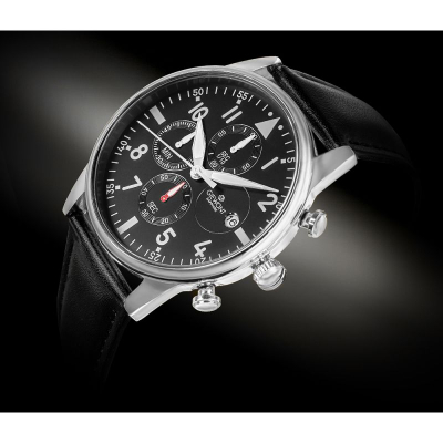 Ora burrash Giewont Chronograph Sapphire GW5630-A2, kronograf, xham safir, e zezë argjendi