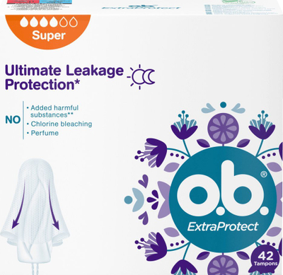 Tampona higjienikë O.B. ExtraProtect Super, mbrojtje e fortë, 42 copë
