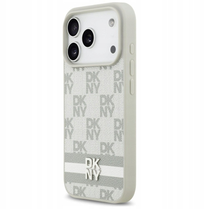 Kapak telefoni DKNY Checkered, për iPhone 17 Pro, me vija të printuara, bezhë
