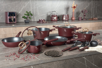 Set tenxheresh Belerghaus Leonardo Collection BH 8051, 15 pjesë, veshje jo ngjitëse, për induksion, burgundy