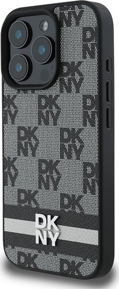 Kapak telefoni DKNY PU Leather Checkered për iPhone 16 Pro Max, me vija, i zi