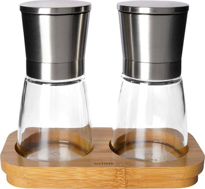 Set mullinjsh për erëza, mekanizëm qeramike, me bazë bambuje, xham dhe çelik inox