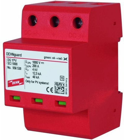 Заштита од пренапон Dehn Type 2 PV, 1000V DC, 3P 12.5kA, црвена