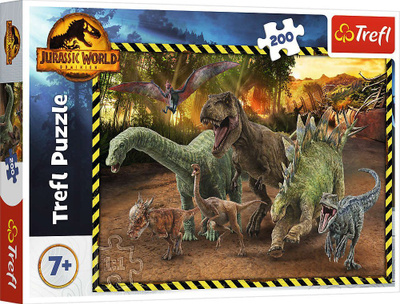 Puzzle Trefl Dinosaurs from Jurassic Park, 200 copë, 48 x 34 cm, shumëngjyrësh