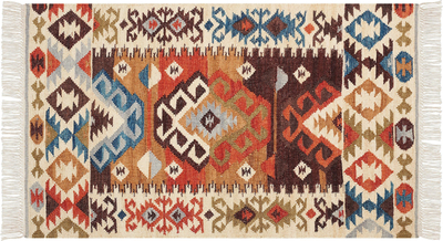 Qilim kilim boho Patchwork, 80 x 150 cm, lesh edhe pambuk, shumëngjyrësh