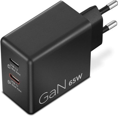 Полнач USB C Lenovo Dual 65W GaN, 2 порти USB C, црн