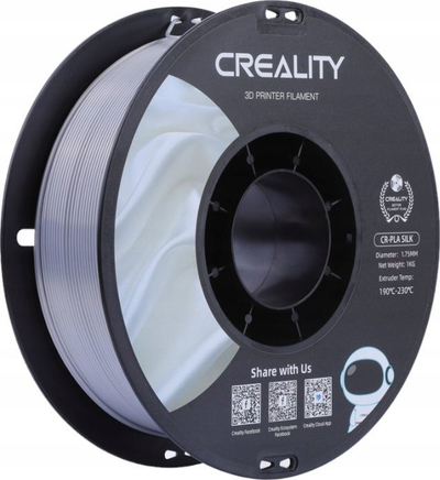 Filament 3D Creality Silk PLA 1.75mm, 1kg, saktësi 0.03mm, argjendtë me shkëlqim