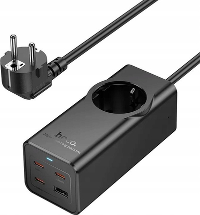 Продолжен приклучок Hoco NS9, 1x AC, 4x USB 67W, 2m, црн