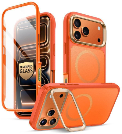 Футрола за телефон I-Blason за iPhone 17 Pro, MagSafe, калено стакло 9H+, со држач, проѕирна