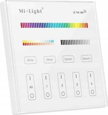 Ѕиден LED контролер MI-T4, 5 канали RGB+CCT, 4 зони, 2.4GHz, 230V, бел