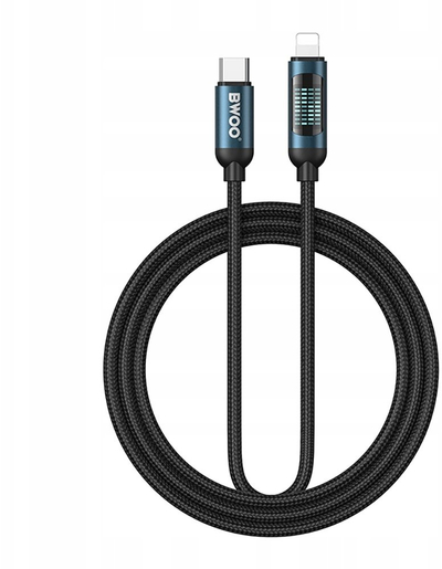 Kabllo karikimi Bwoo 27W USB C në Lightning, 1m, me dritë LED, e zezë