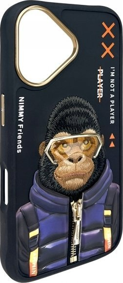 Kapak telefoni Nimmy Cool&amp;Cute 2.0 Monkey, për iPhone 16 6.1", i zi