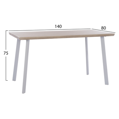 Tavolinë ngrënieje OFIRA HM8374.02, 140x80 cm, MDF sonoma, këmbë metalike të bardha