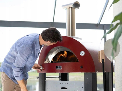 Furrë pice Alfa Forni Moderno 2 Pizze, me dru, për jashtë, e kuqe Antique Red