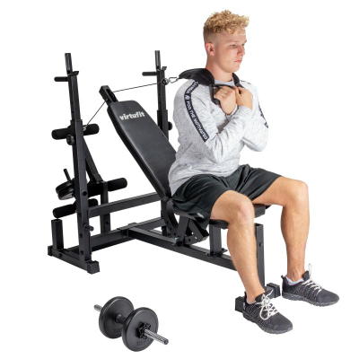 Stol forcimi VirtuFit Multifunctional Deluxe, shpinore e rregullueshme, mbajtëse për biceps, i zi