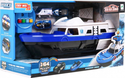 Set lodrash Ramiz Police Boat, anije policie me drita dhe zë, me veturë dhe mjete ujore, bardh e kaltër
