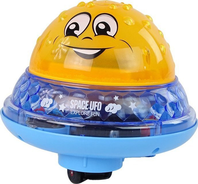 Lodër për banjo Leantoys Space UFO, me drita LED, me spërkatje uji, e verdhë