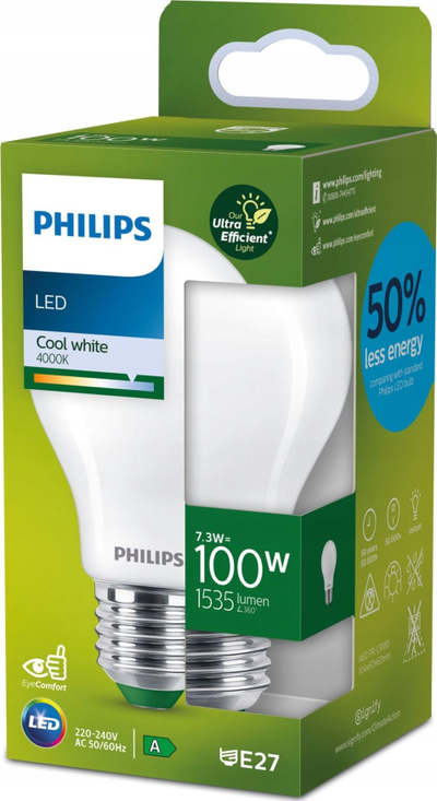 Llampë LED Philips A60 E27, 7.3W 1535lm, 4000K, e bardhë mat