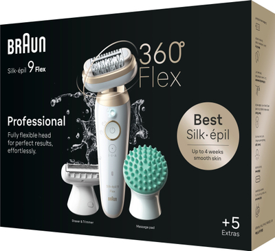 Epilator Braun Silk-épil 9 Flex SES9-071, me kokë 360°, pa kabllo, i bardhë