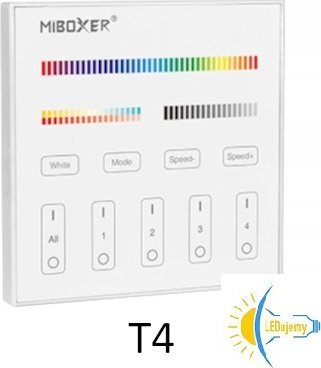 Ѕиден LED контролер MI-T4, 5 канали RGB+CCT, 4 зони, 2.4GHz, 230V, бел