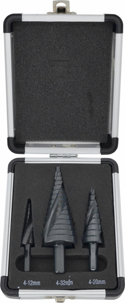 Set frezash spirale shkallë AW, 3 copa, 4-32mm, HSS AlCrN, i zi