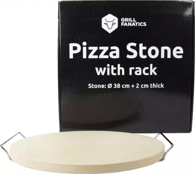 Gur pice Grill Fanatics Pizza Stone, 38 cm, me mbajtëse metalike, ngjyrë natyrale