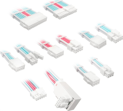 Set kabllosh zgjatues për PC Kolink Core Pro 12VHWPR Type 2, 16AWG, me adaptor 12V 16 pin, e bardhë blu rozë