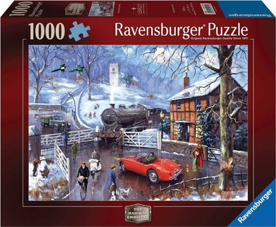 Puzzle Ravensburger Winter Village Railway Crossing, 1000 copa, 70 x 50 cm, shumëngjyrësh