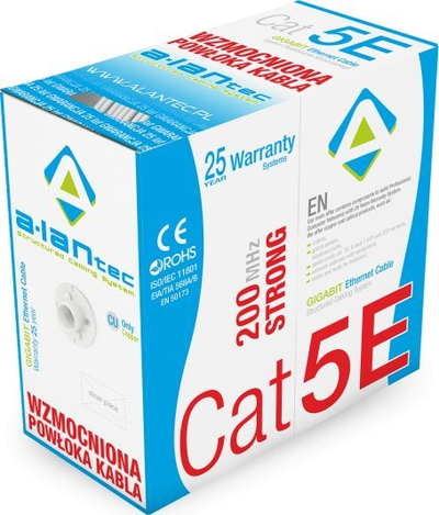 Kабел за мрежа Alantec KIU5STR305, U/UTP Cat.5e, 305m, PVC, сив