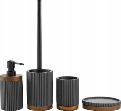 Set banjo Niagara U10, dozator sapuni dhe sapunore, rrëshirë poliestre dhe dru, antracit