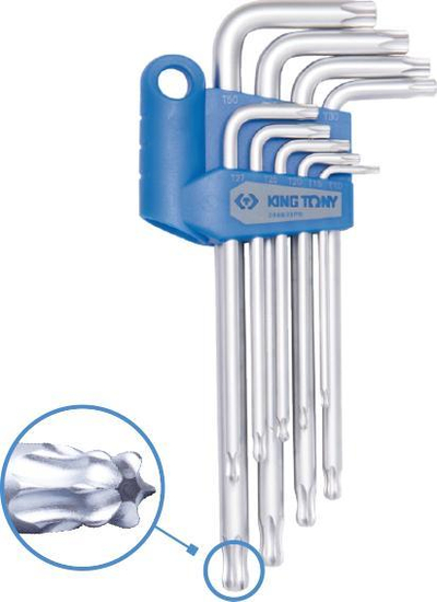 Set çelësash TORX King Tony, 9 copë, extra të gjatë, krom i argjendtë