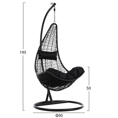 Karrige lëkundëse varëse MILLIE HM5996.02, metal ratan sintetik, 95x195 cm, e zezë