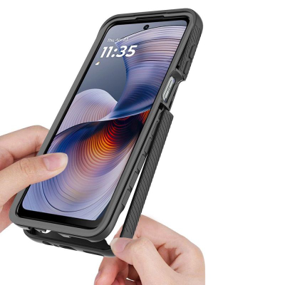 Куќиште за телефон Tech-Protect Defense за Motorola Moto G15 G15 Power G05 E15, дводелно, со заштитно стакло, црно