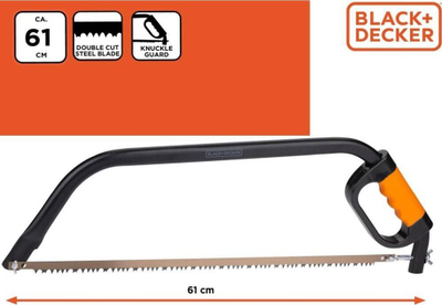 Sharrë hark Black+Decker Bow Saw, 61 cm, me dorezë komode, ngjyrë e zezë me portokalli