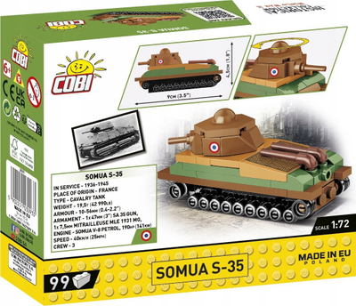 Set blloqe Cobi Historical Collection Somua S-35, 99 pjesë, shkalla 1:72, shumëngjyrësh