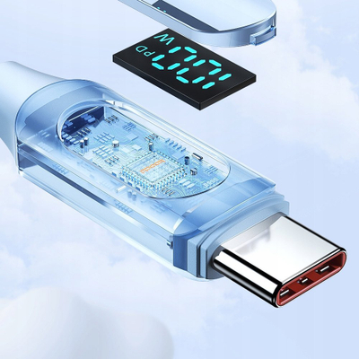 Kabllo USB C TOOCKI 100W, 1m, me ekran dixhital, blu