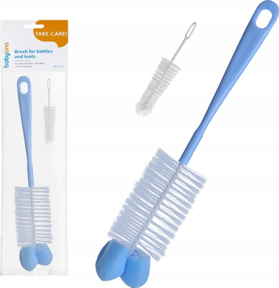 Set furçash për biberona BabyOno Take Care, majë sfungjeri, mini furçë, blu