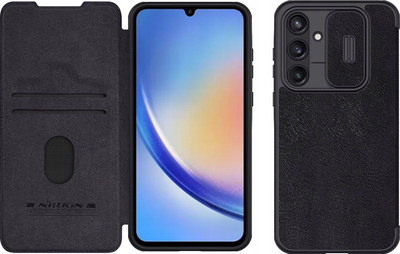 Këllëf telefoni Nillkin Qin Pro për Samsung A35 5G, lëkurë, me kapak kamere, i zi