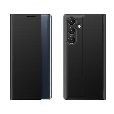Футрола за телефон Hurtel New Sleep за Samsung Galaxy S25 Edge, превртлива (flip), со држач, црна