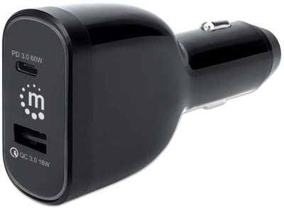 Mbushësi për makinë Manhattan 78W, USB-C PD 60W, USB-A QC 3.0 18W, i zi