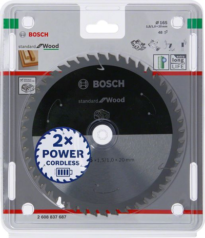 Teh rrethor Bosch Pro Cordless, 165mm, 48 dhëmbë, 20mm, për dru