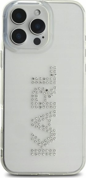 Kuti mbrojtëse Karl Lagerfeld IML Rhinestones Logo për iPhone 16 Pro Max, transparente
