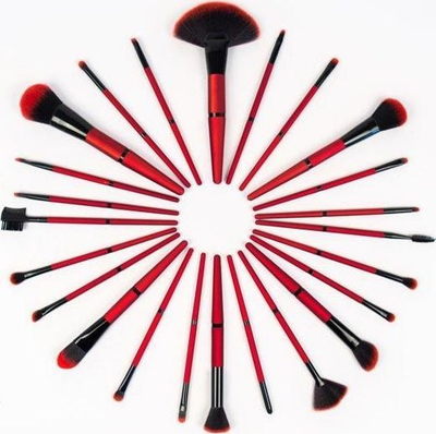 Set furçash grimi Rio Makeup, 24 copë, me etui, i kuq