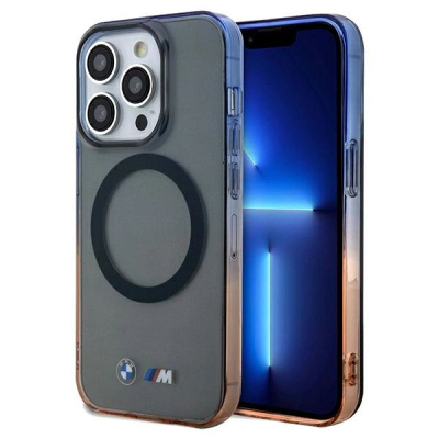 Mbrojtëse telefoni BMW Gradient Bumper MagSafe, për iPhone 15 Pro Max 6.7", transparente, gri