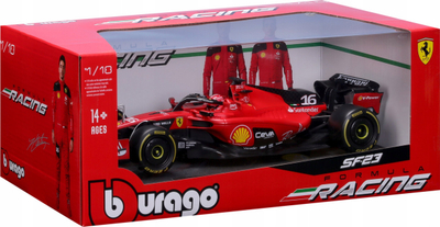 Model veture F1 Ferrari SF 23 Leclerc 2023, shkalla 1:18, me helmetë, e kuqe