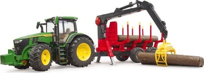 Lodër traktor Bruder 03154 John Deere, me rimorkio pylli, jeshile